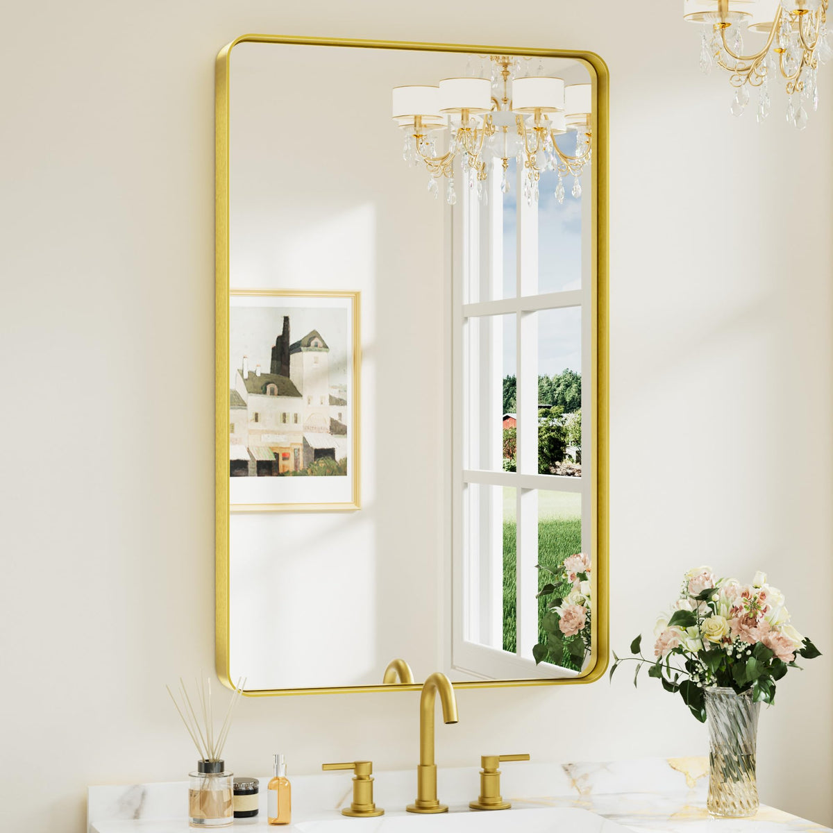 Keonjinn 20 x 30 Inch Brushed Nickel Bathroom Mirrors for Over Sink