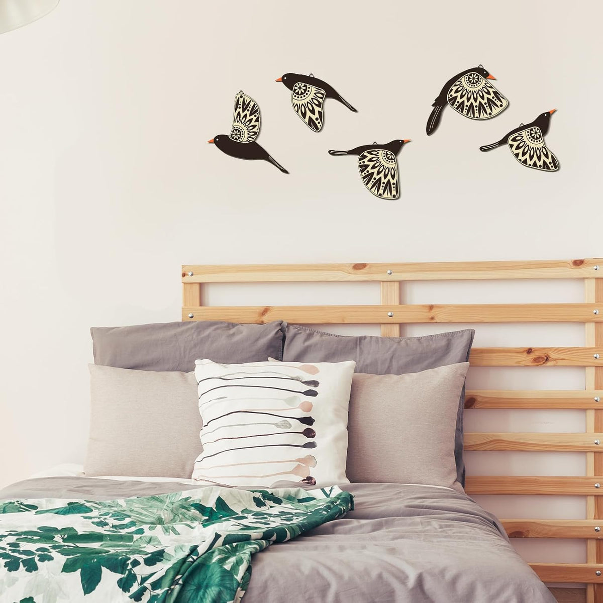 Barydat 5 Pcs Wooden Bird Wall Art decor folk Birds art Decor,Black