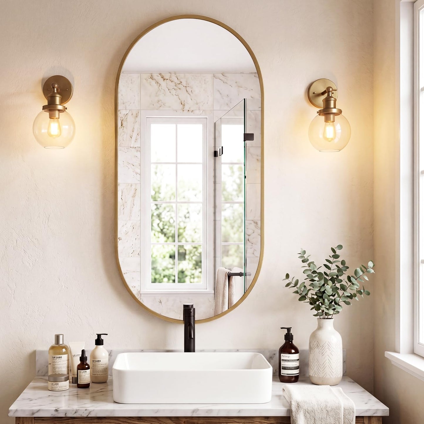 Sweetcrispy 20"x30" Arched Gold Bathroom Mirrors for Wall