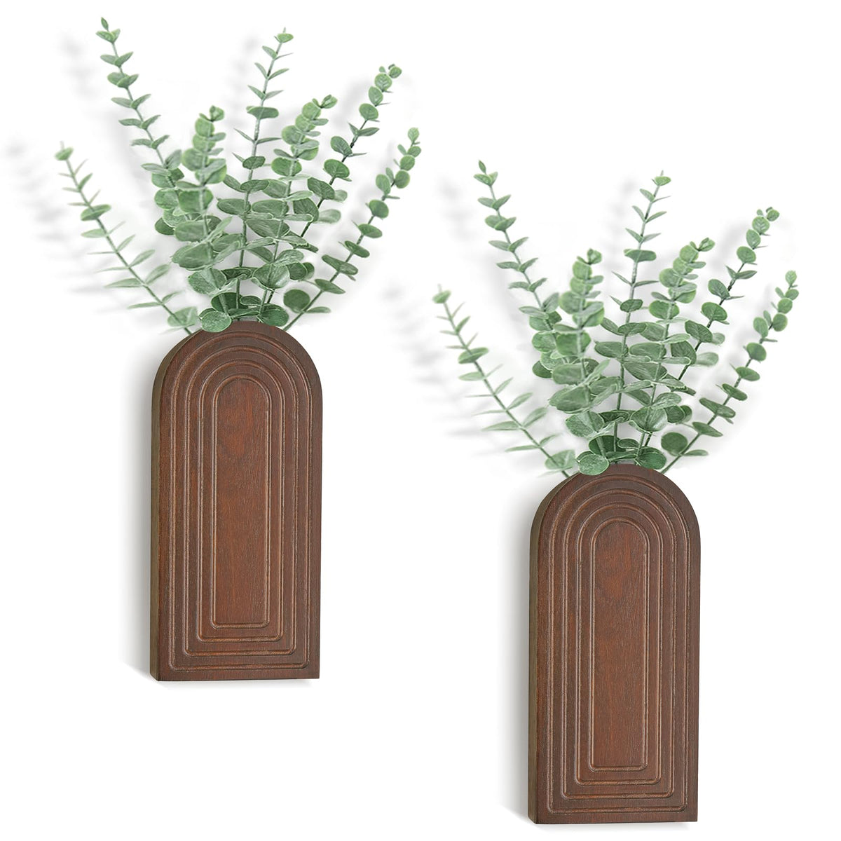 Dahey Wood Wall Planter Vase with Fake Eucalyptus Plants Boho Wall Decor