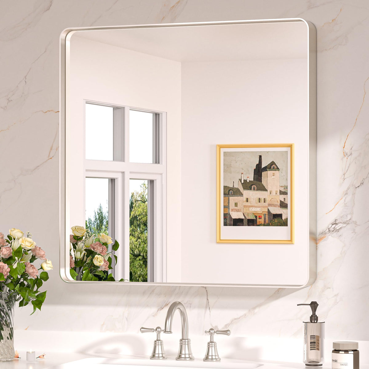 Keonjinn 20 x 30 Inch Brushed Nickel Bathroom Mirrors for Over Sink