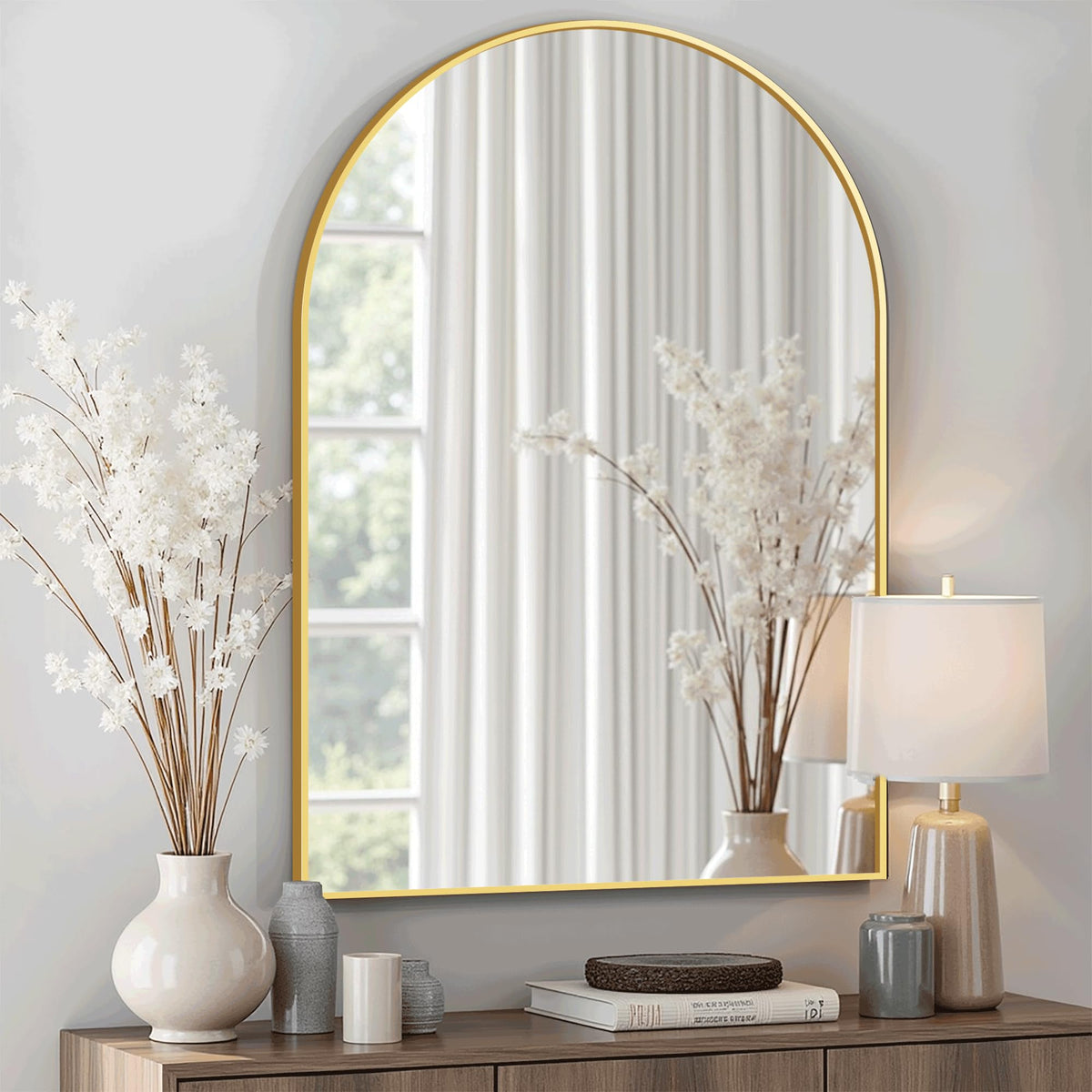 Arched Full Length Mirror, 56"x15" Standing Body Mirror for Wall, Gold