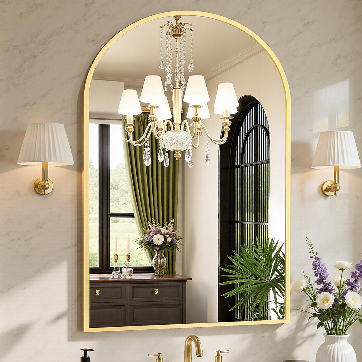 Sweetcrispy 20"x30" Arched Gold Bathroom Mirrors for Wall