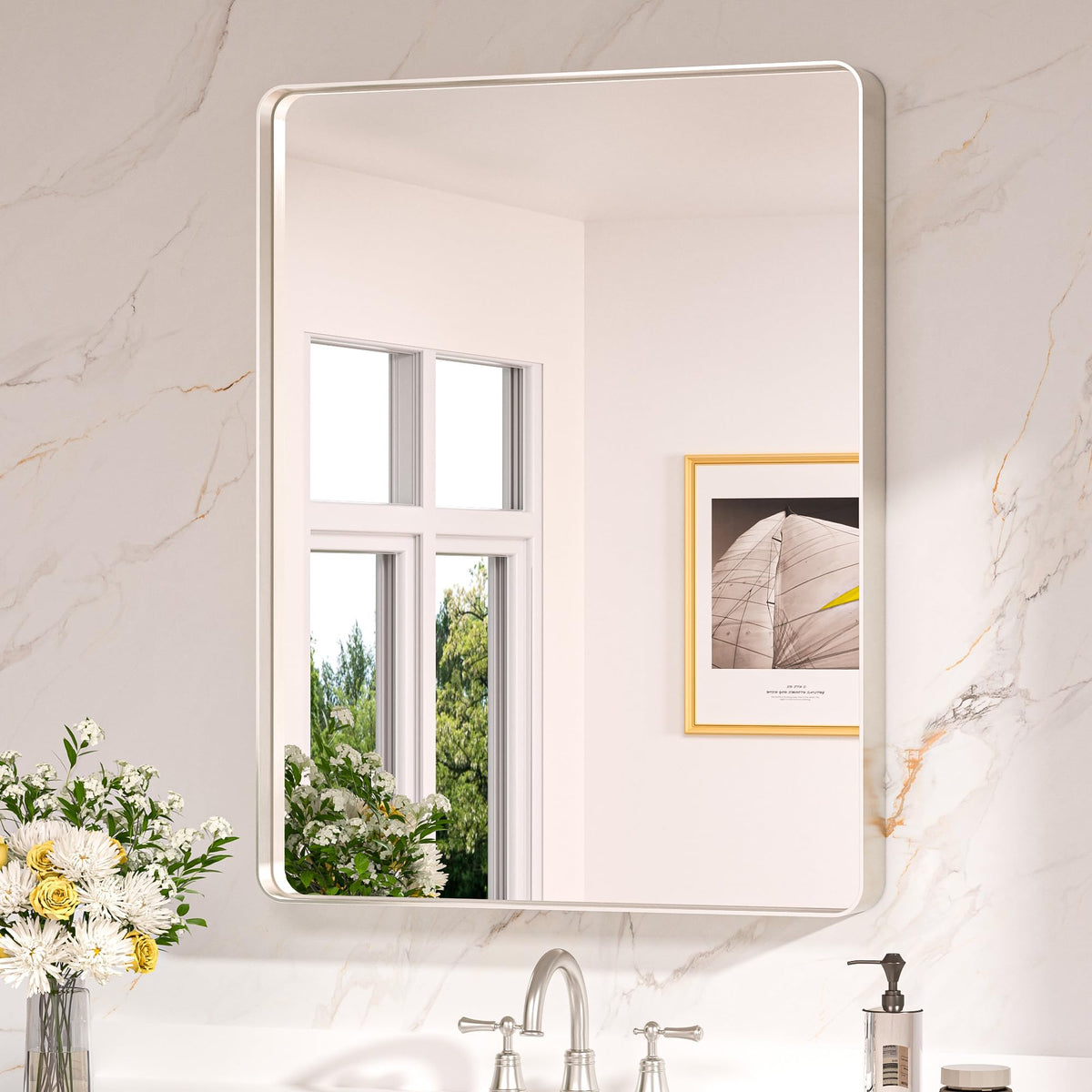 Keonjinn 20 x 30 Inch Brushed Nickel Bathroom Mirrors for Over Sink