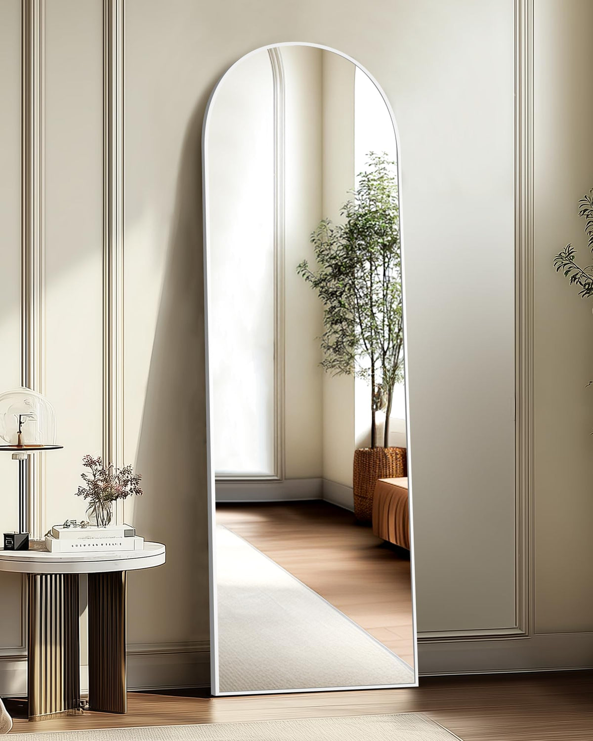 Arched Full Length Mirror, 56"x15" Standing Body Mirror for Wall, Gold
