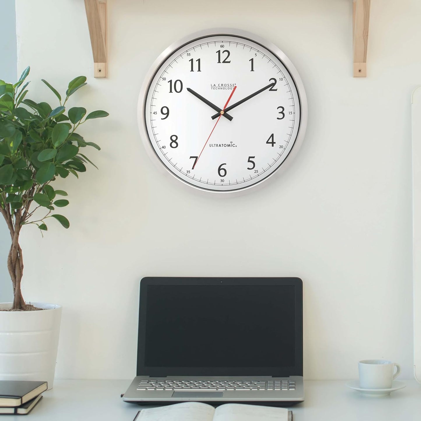 La Crosse Technology 404-1235UA-PL UltrAtomic 14 inch Stainless Steel Wall Clock, Shatterproof Lens, Silver