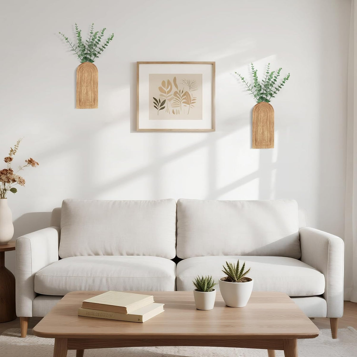 Dahey Wood Wall Planter Vase with Fake Eucalyptus Plants Boho Wall Decor