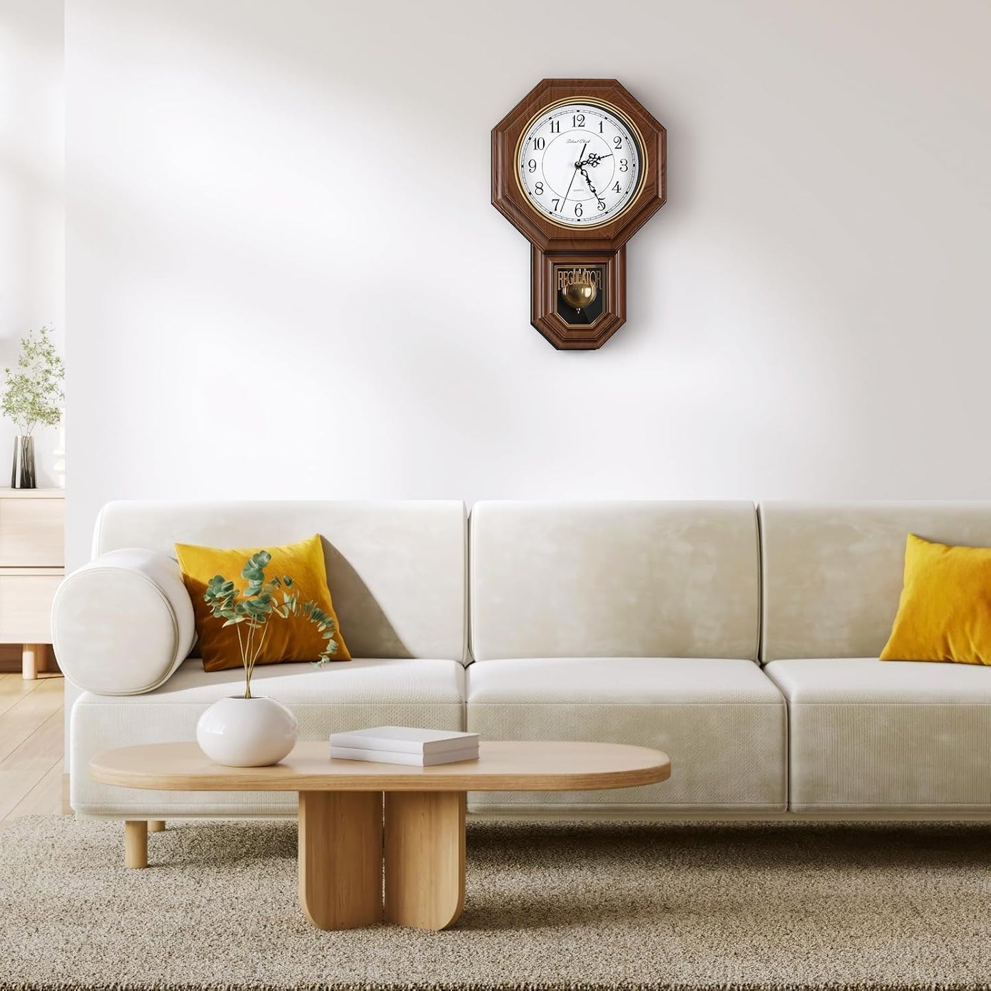 Pendulum Wall Clock,Imitation Wood Plastic Regulator Wall Clocks,Brown