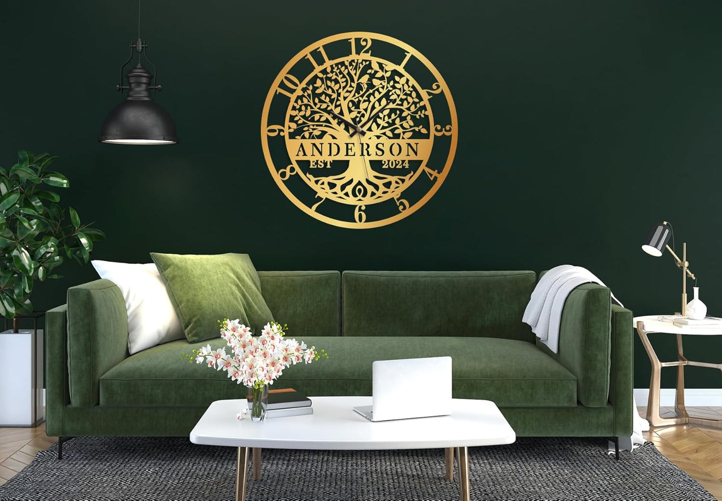 Personalized Family Tree of Life Metal Wall Clock - Custom Last Name Engraved Wall Art, Custom Metal Clock，Large Modern Home Decor for Housewarming, Wedding