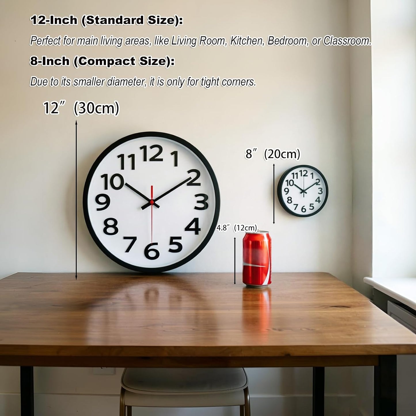 Wall Clock 12 Inch Silent Non-Ticking Big Numbers Easy to Read Wall Clocks Decorative for Office School Bedroom Home