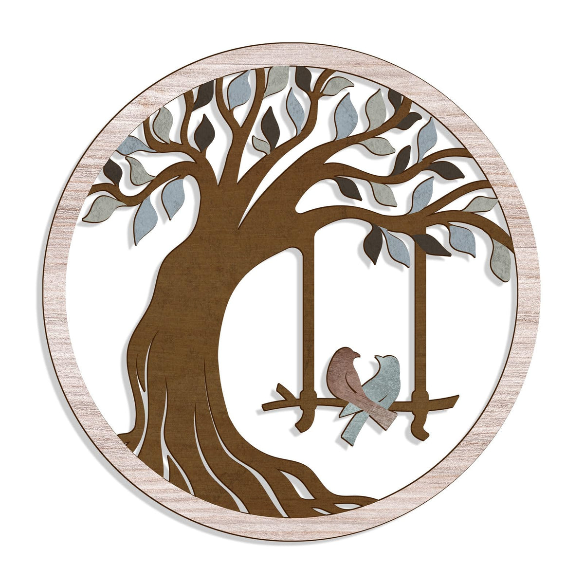 Oubasa Wooden Wall Plaque Tree of Life Birds, 12 Inch, Brown