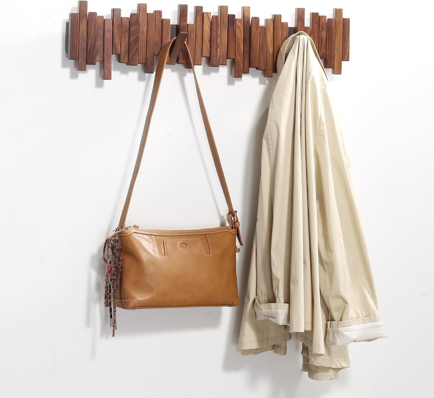 Coat Rack Wall Mount Piano Flip Down Wall Hook Rack 7 Hooks Walnut