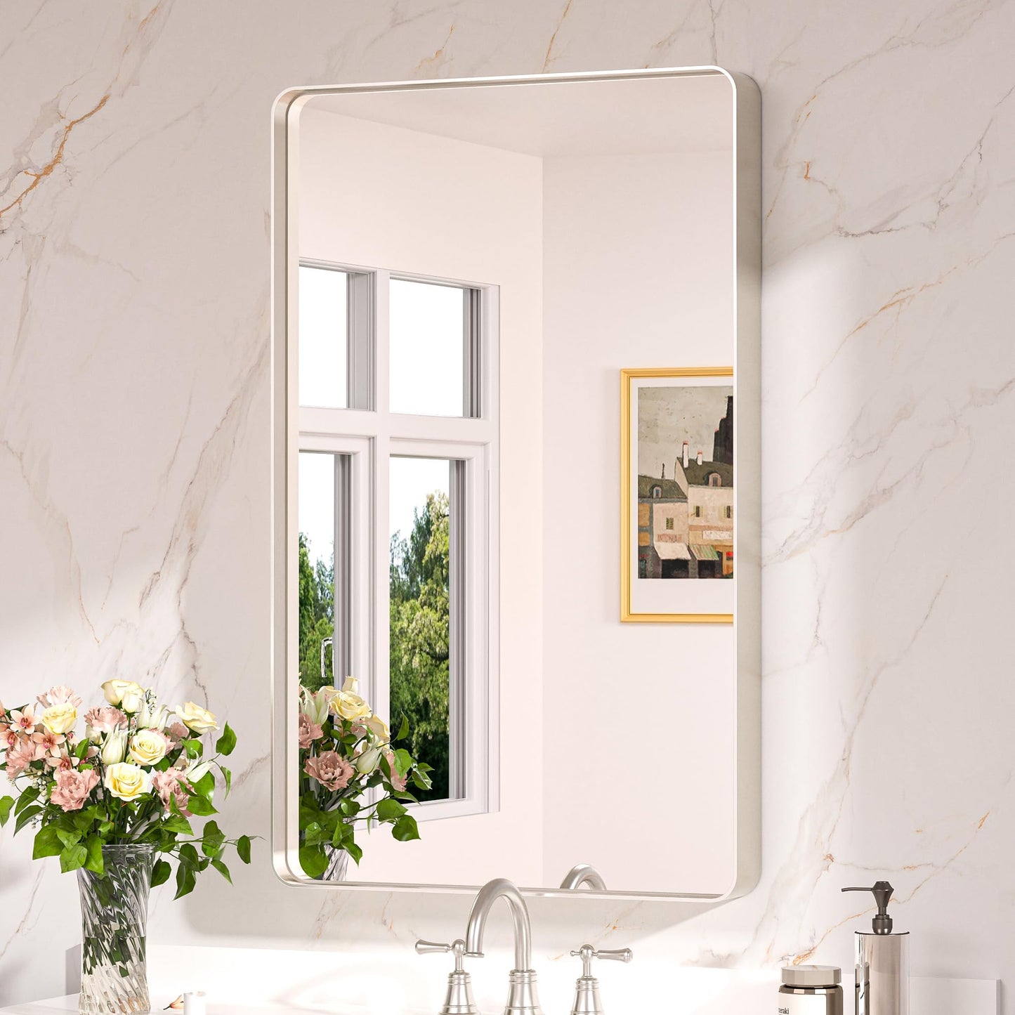 Keonjinn 20 x 30 Inch Brushed Nickel Bathroom Mirrors for Over Sink