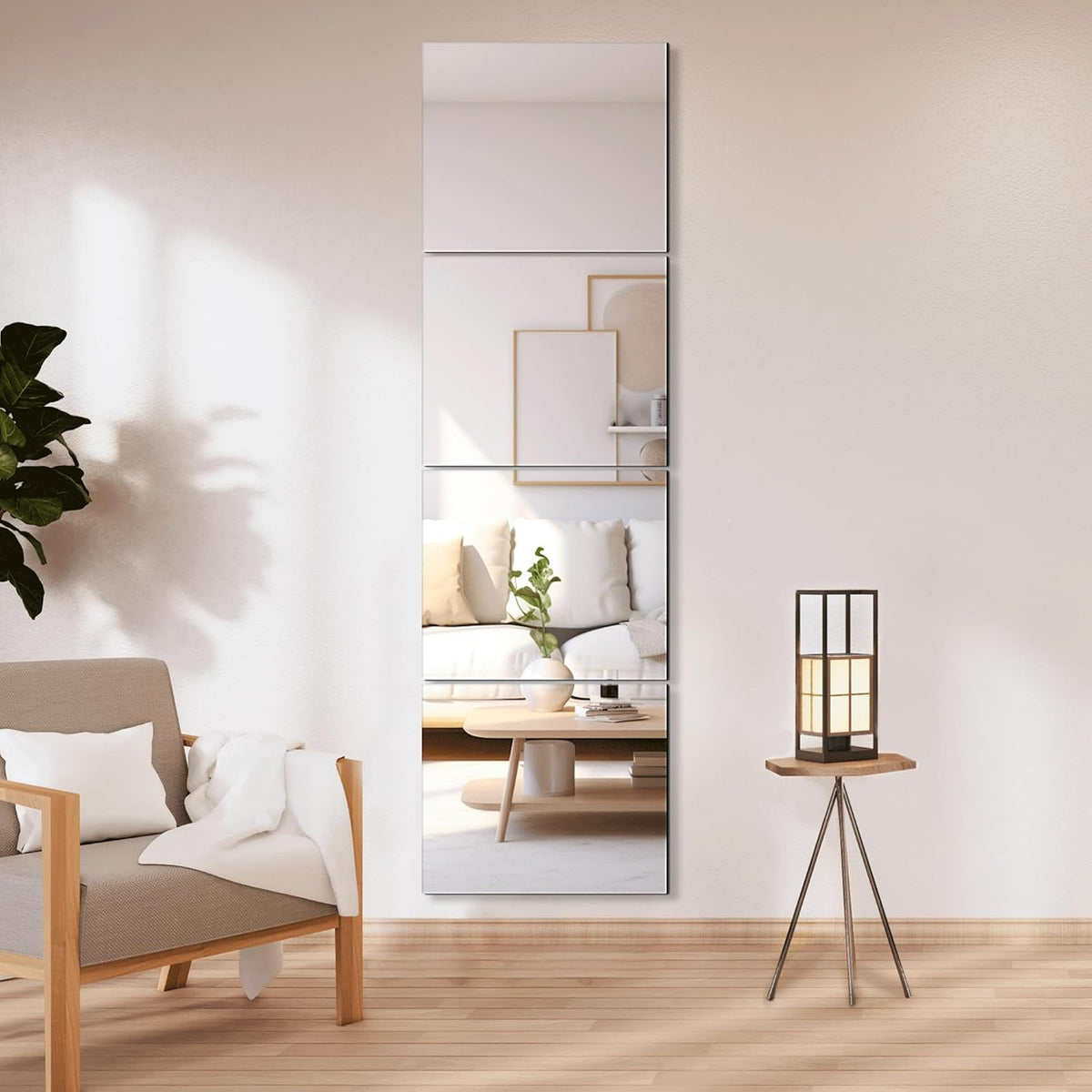Delma Glass Full Length Wall Mirror Tiles, 14'' x 12'' 4PCS