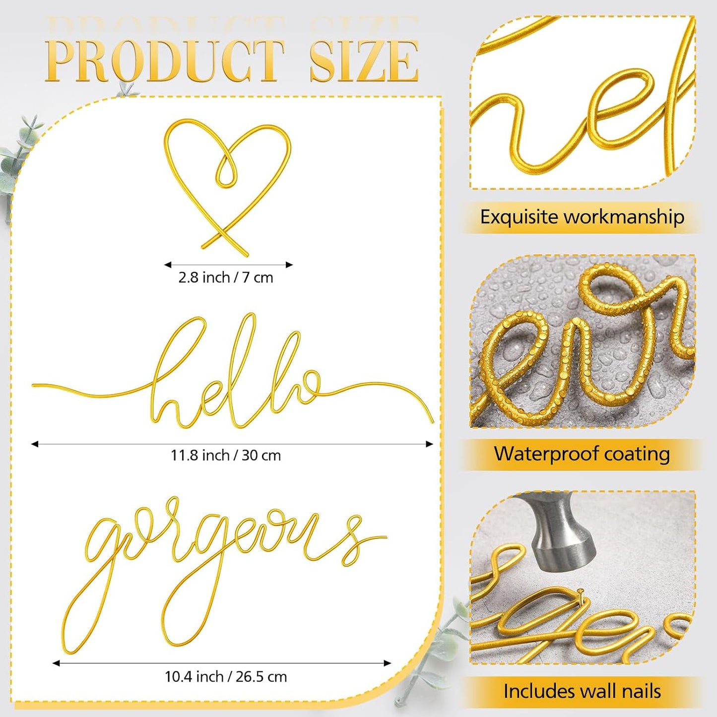 Hicarer Metal Hello Gorgeous Wall Art Minimalist Wall Decor,Gold,Classic