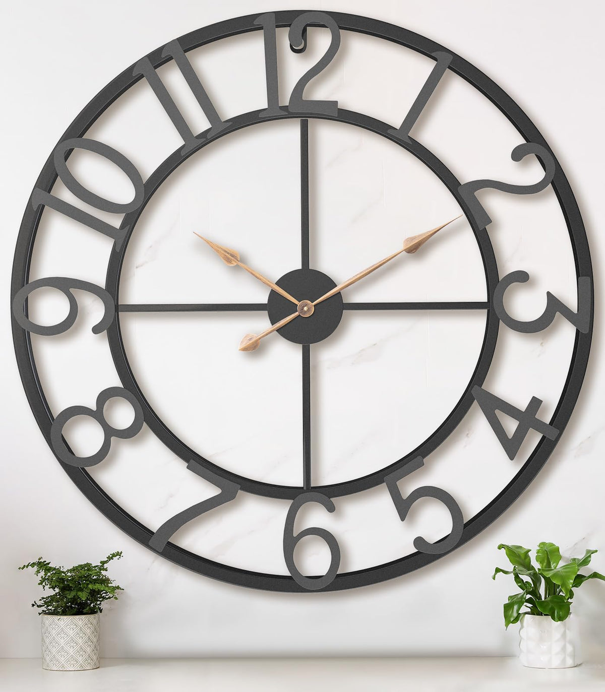 Pytha Sight 24 Inch Roman Numerals Large Wall Clocks for Living Room Decor
