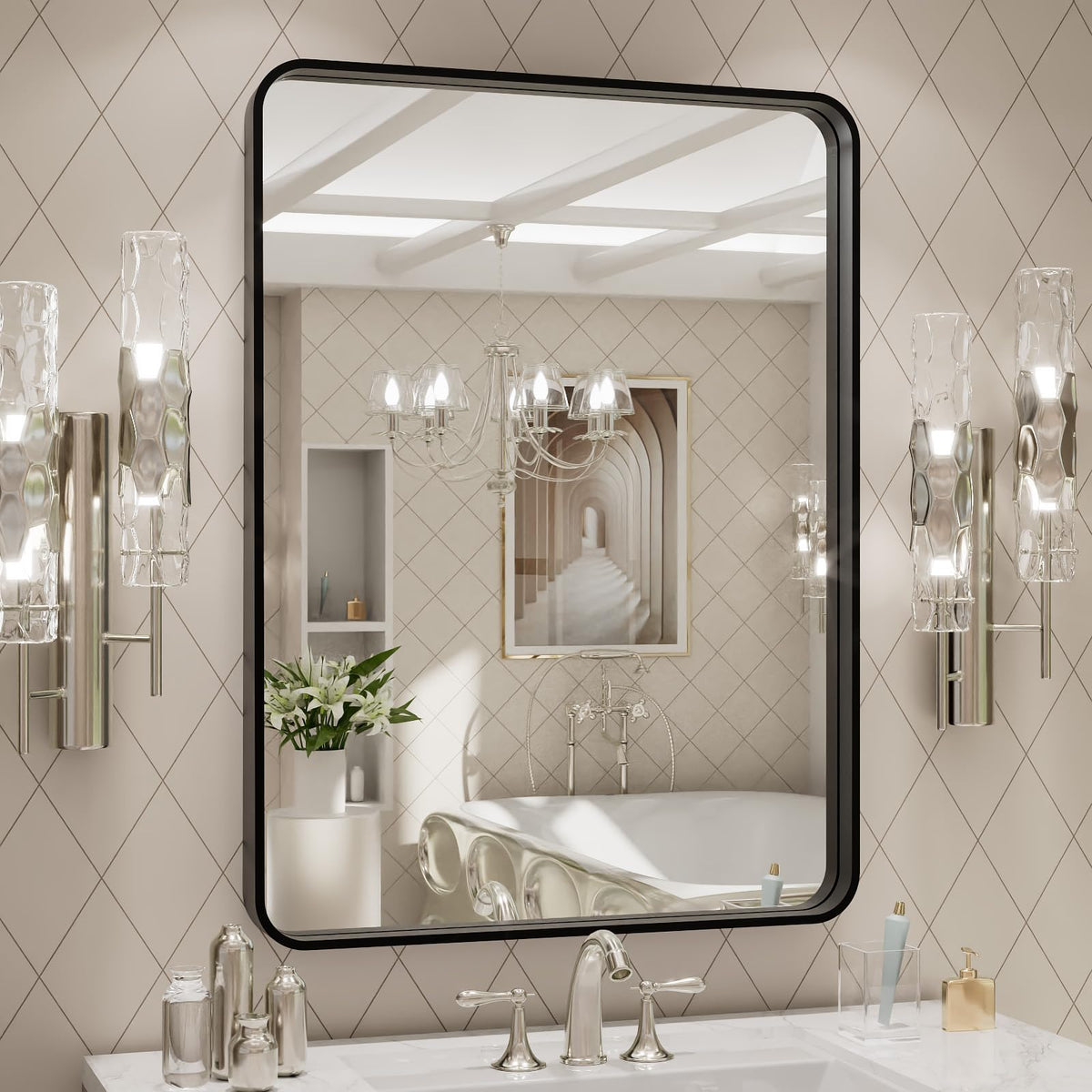 LOAAO 22X30 Inch Black Bathroom Mirror Metal Framed