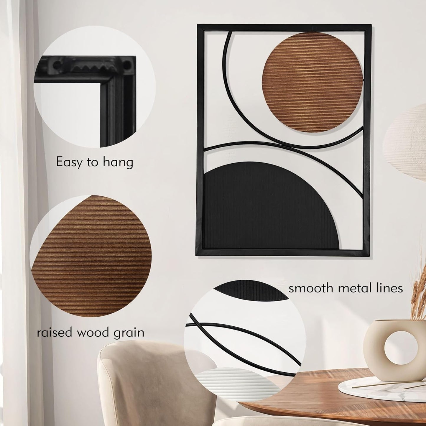 Oakrain 3 Pack Metal Wall Art, Abstract Minimalist Modern Wall Decor for Living Room, Bedroom, Office, Entryway