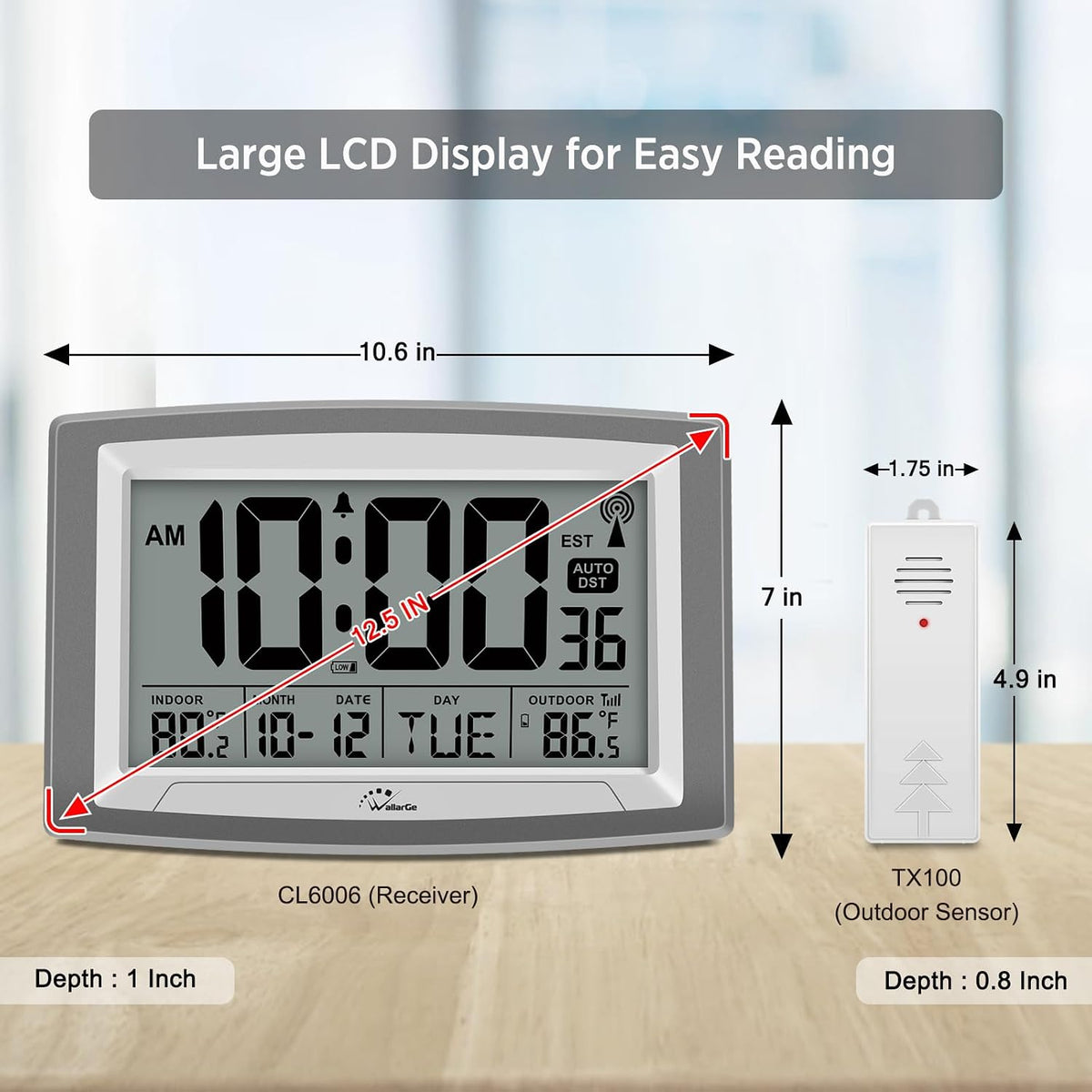 WallarGe Atomic Clock 12.5 Inch Self-Setting Digital Wall Clock