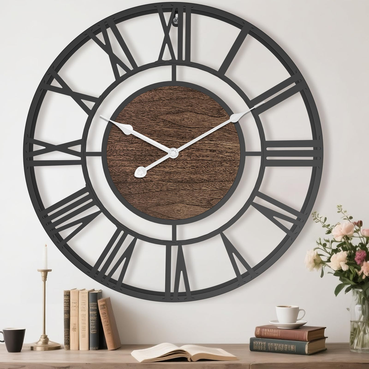 Pytha Sight 24 Inch Roman Numerals Large Wall Clocks for Living Room Decor