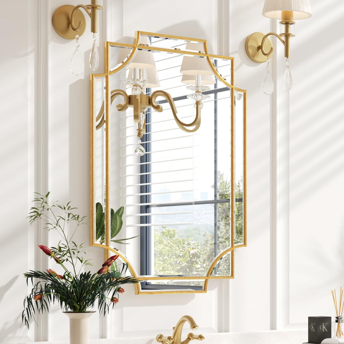 Kelly Miller 32"x48" Gold Foil Scalloped Edge Decorative Vanity Wall Mirror