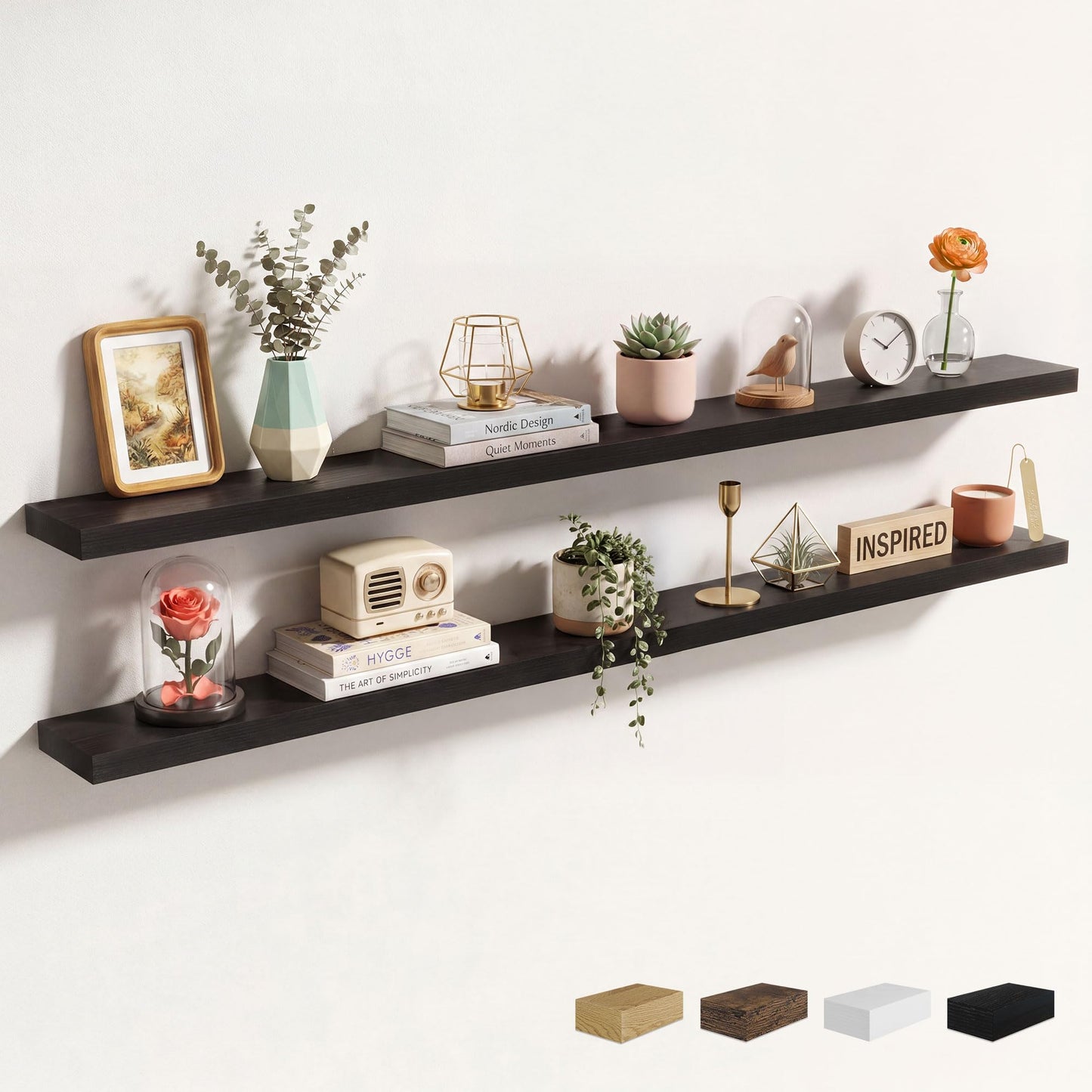Axeman 72Inch Floating Shelves for Wall 2 Pack Shelves for Kitchen Bathroom Bedroom, Wooden Shelves with Invisible Brackets, Wall Mounted Rustic Wood Floating Shelf for Decor Books Storage, Brown