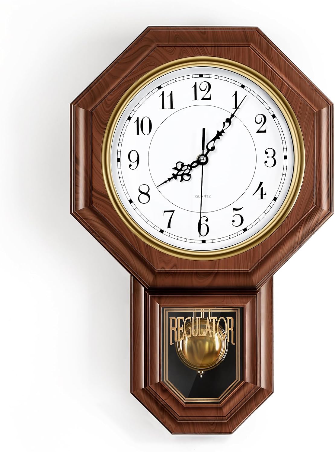 Pendulum Wall Clock,Imitation Wood Plastic Regulator Wall Clocks,Brown