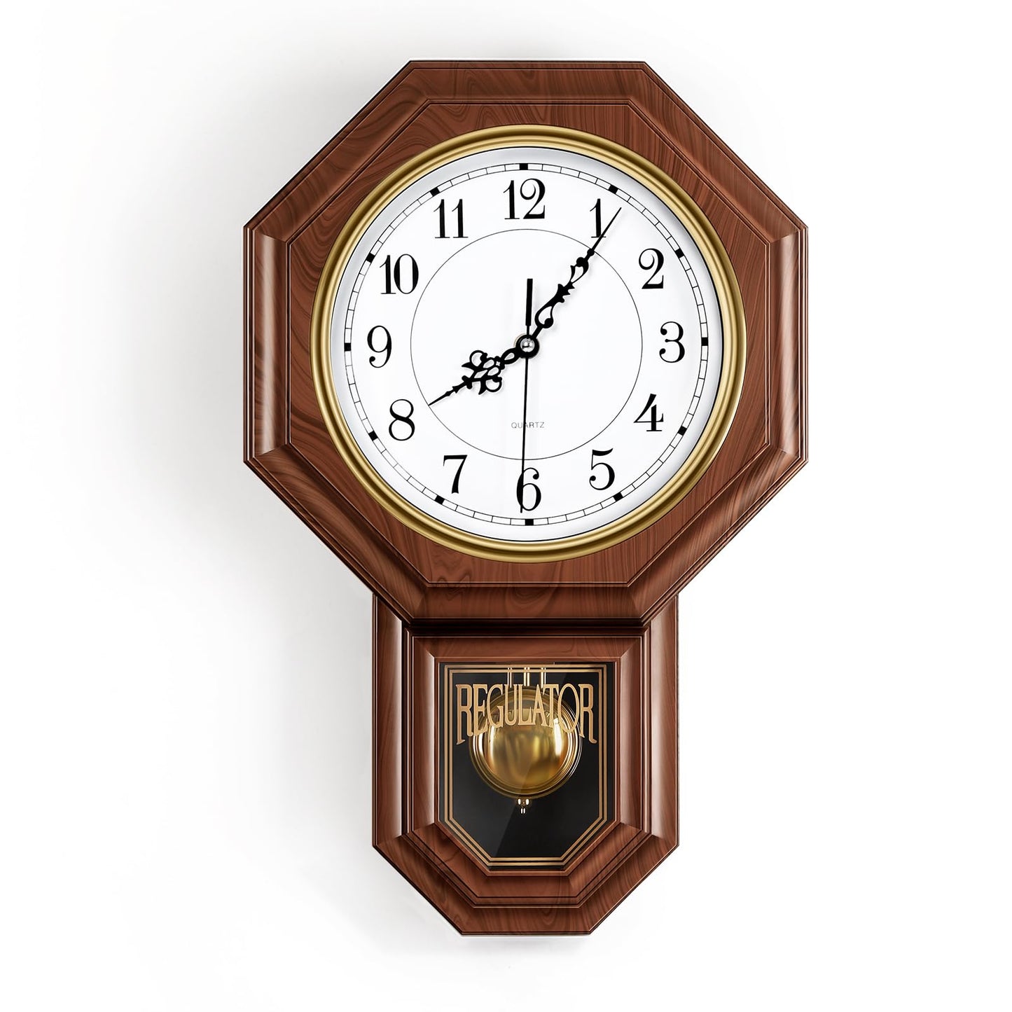 Pendulum Wall Clock,Imitation Wood Plastic Regulator Wall Clocks,Brown