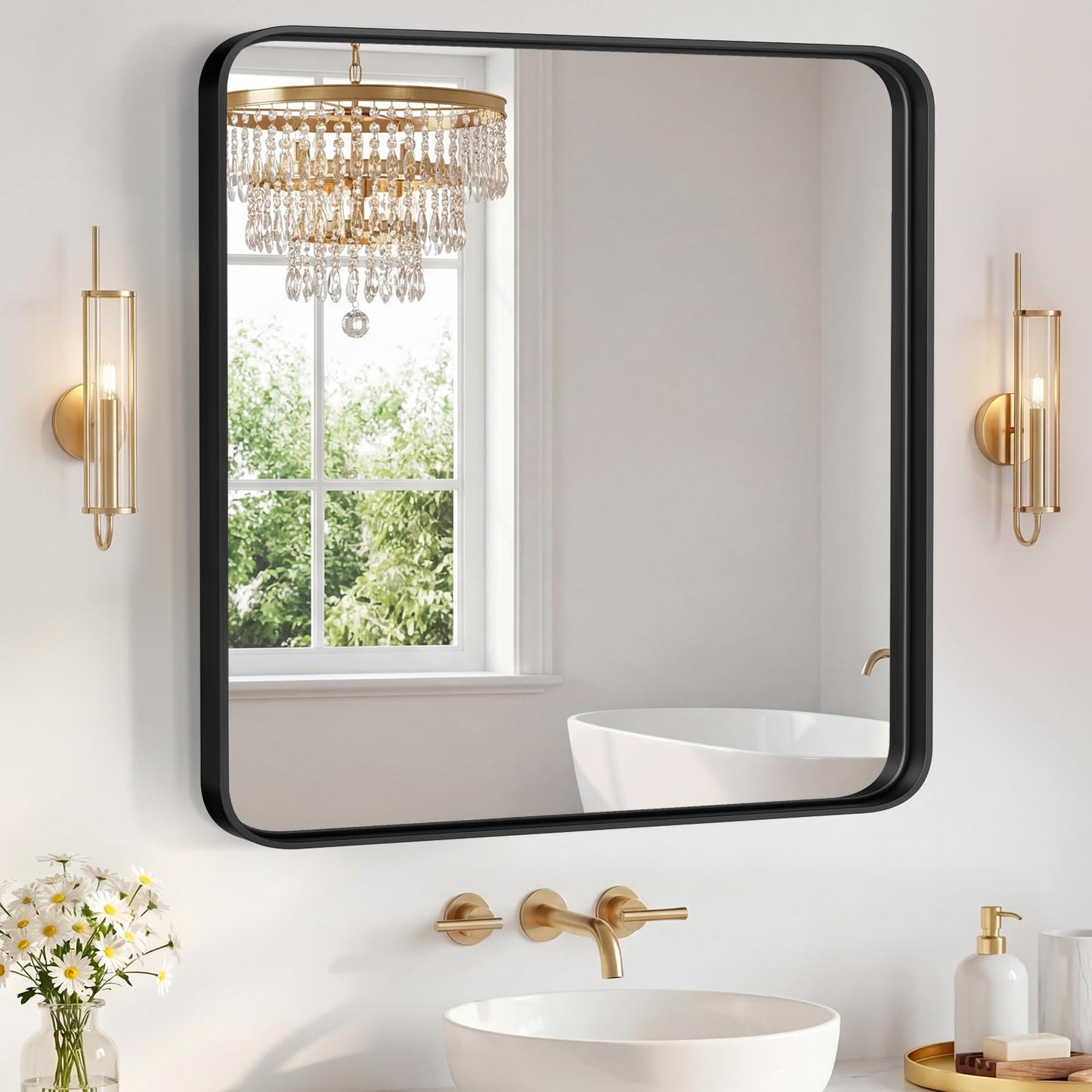 NEWBULIG 20X30 Inch Arched Bathroom Wall Mirror for Over Sink, Gold