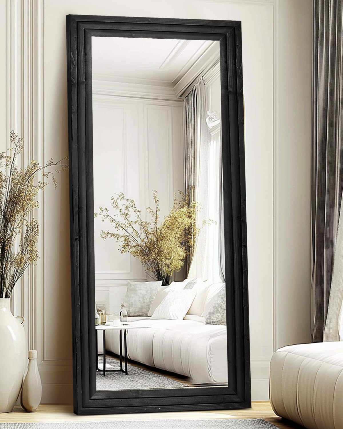48x16in Oval Full Length Mirror Solid Wood Frame, Brown