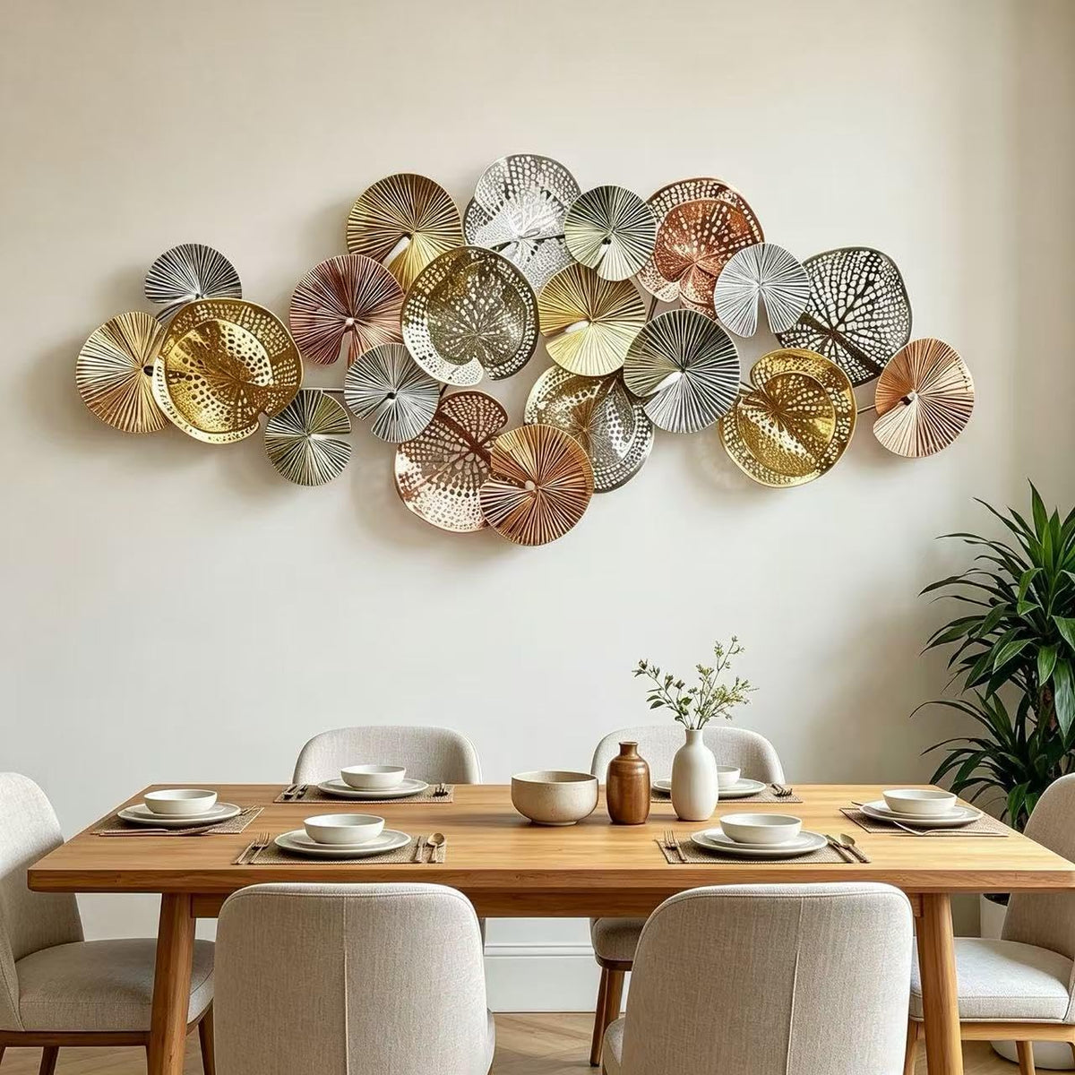 Roivikis Large Metal Wall Art Decor, 3D Abstract Lotus Leaves Wall Handcrafted Modern Decoration for Indoor Outdoor for Living Room, Bedroom, Entryway 52" x 24"