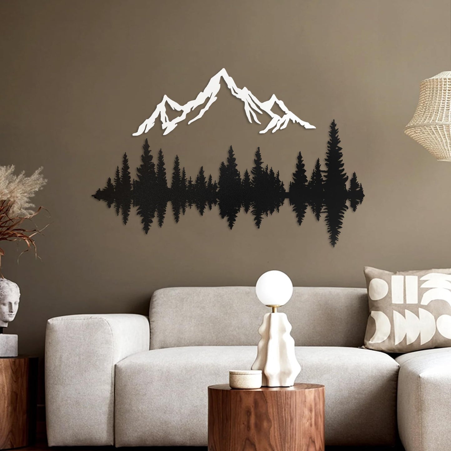 Metal Mountain Wall Art 40" x 32", Mountain Wall Decor, Art Wall Hangings for Living Room, Bedroom, Black, 40 Inch Long