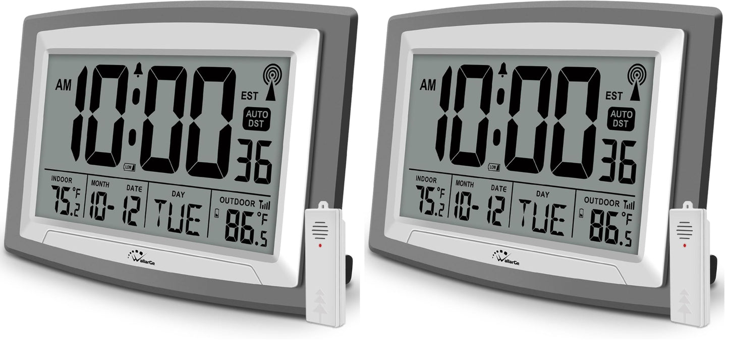 WallarGe Atomic Clock 12.5 Inch Self-Setting Digital Wall Clock