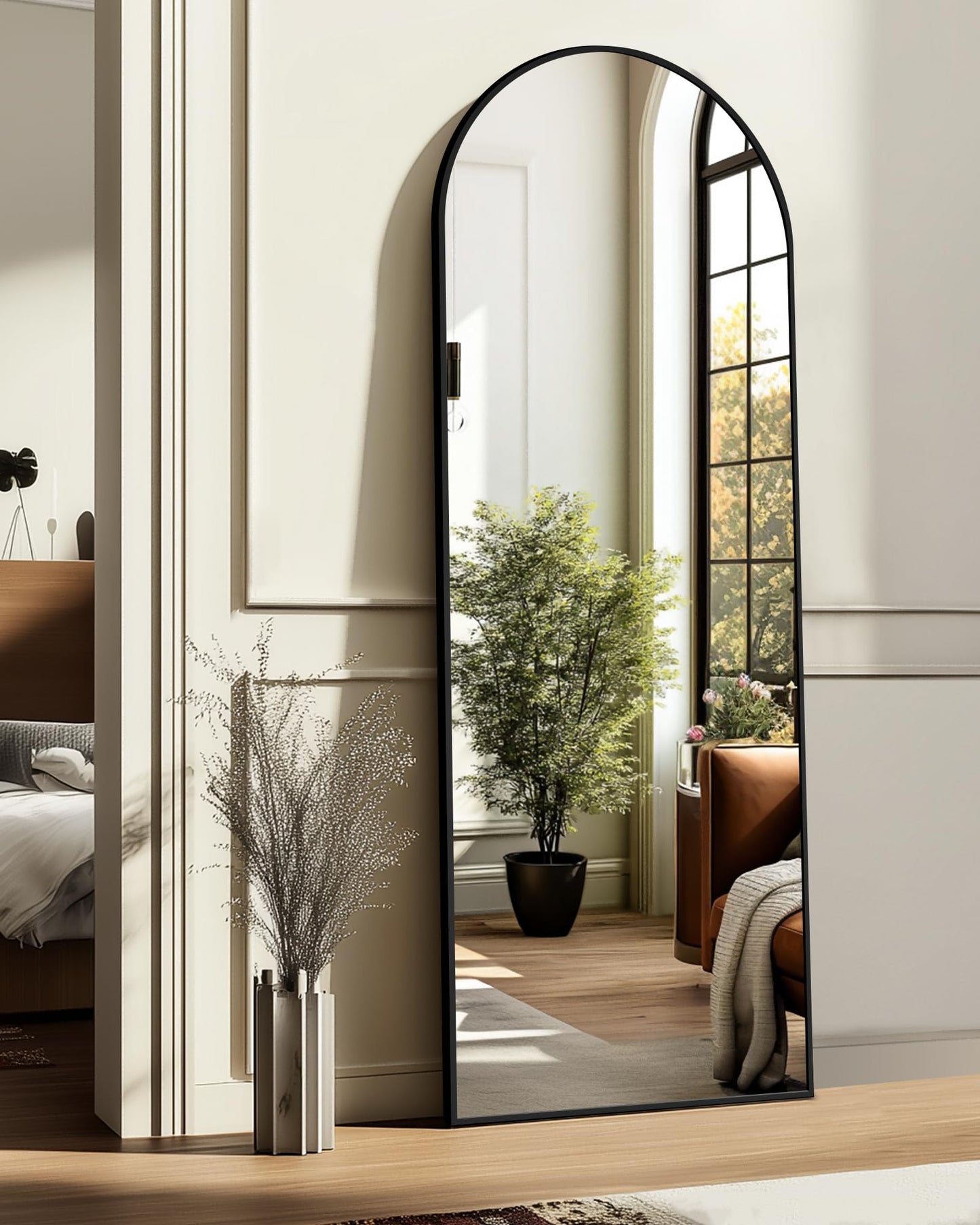 Arched Full Length Mirror, 56"x15" Standing Body Mirror for Wall, Gold