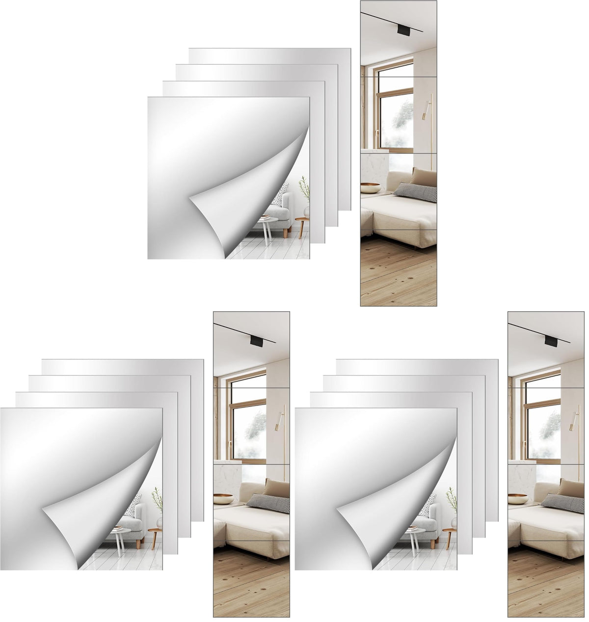 Shiftshade 4 Pack Wall Mirror Full Length, 12 x 12 Inch Acrylic Mirror Tiles, Shatterproof Flexible Plastic Mirror Sheets for Bedroom Home Gym Door