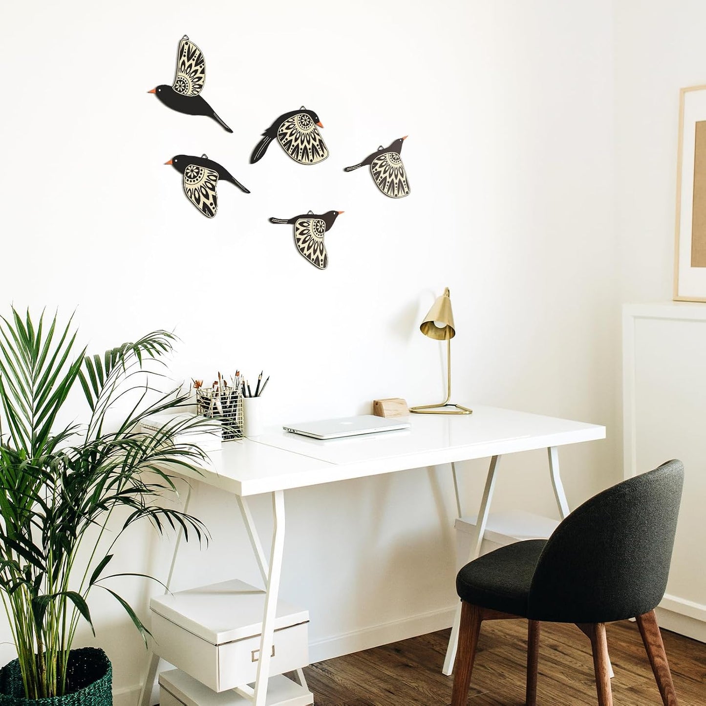 Barydat 5 Pcs Wooden Bird Wall Art decor folk Birds art Decor,Black