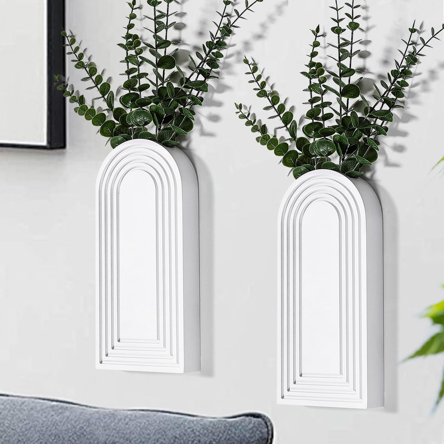 Dnnnii 2 Pack Wooden Wall Vase Set - Brown Finish Modern Farmhouse & Boho Wall Decor for Entryway, Hallway, Bathroom, Living Room, Dining Room, Narrow Spaces