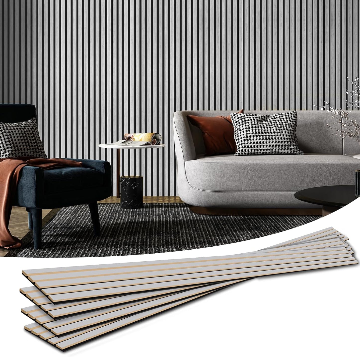 Art3d 6-Pack Soundproof Wood Slat Wall Panels, 94.5 x 7.9 Inch, Walnut