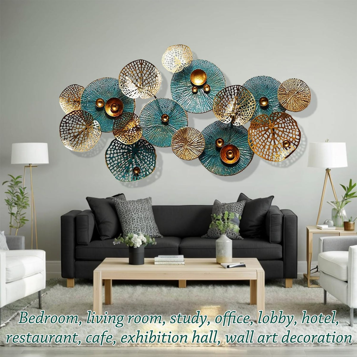 edaknez Large Metal Wall Art, 50"x26" Metal Lotus Leaf Flower Wall Decor