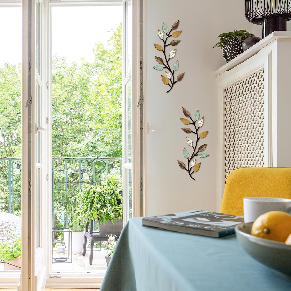 Zhengmy 2 Pcs Metal Leaf Wall Art Vine Branch Decor,Bright Colors