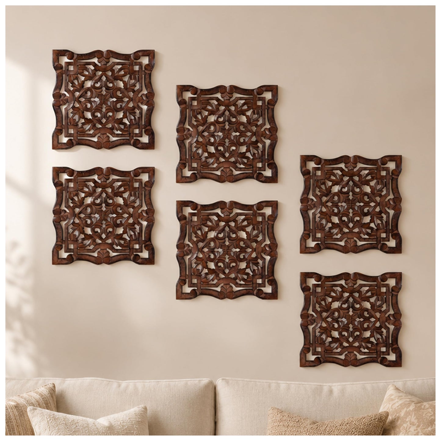 Woodify Hand-Carved Wooden Wall Décor – Set of 2, 12x12