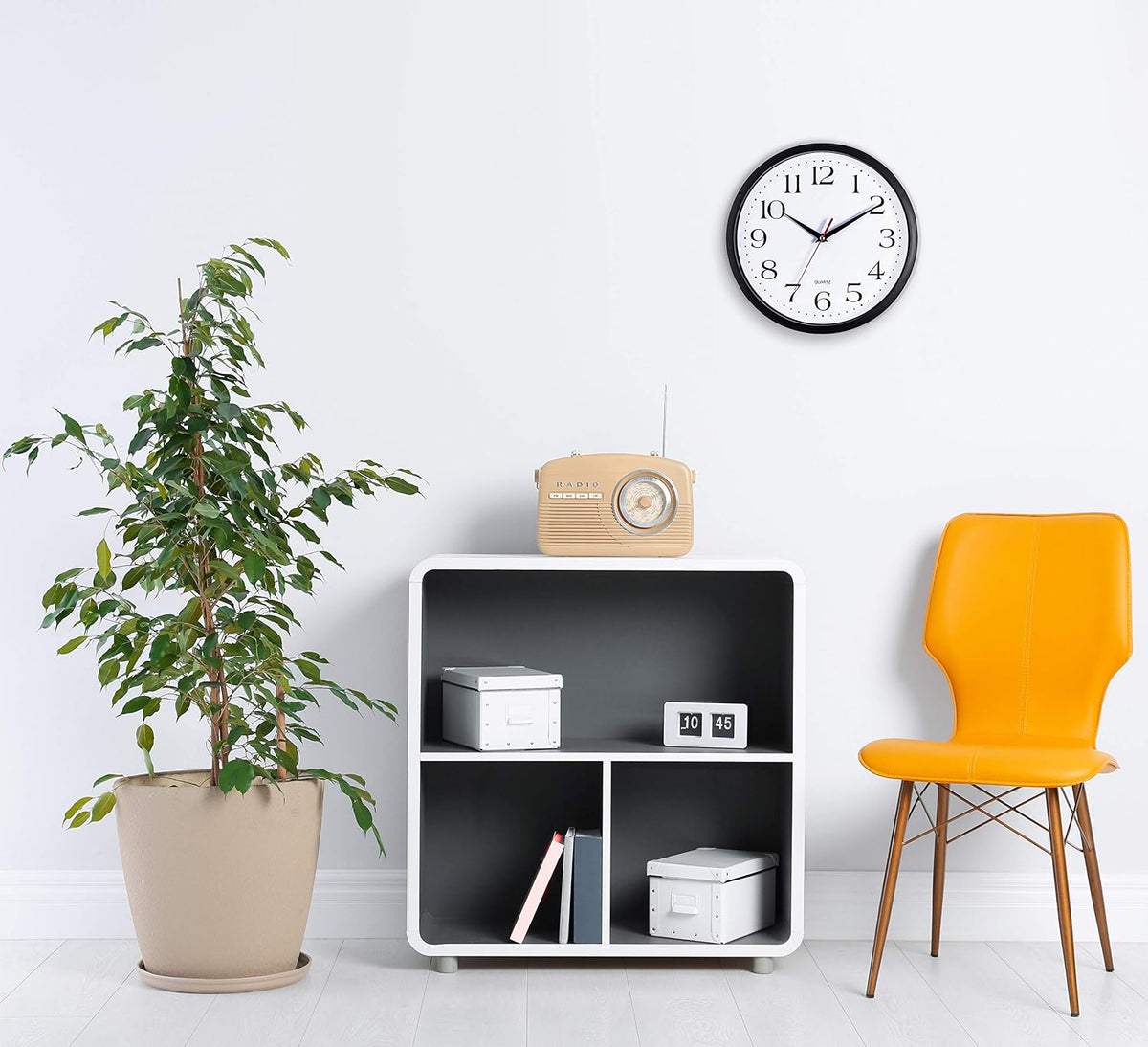 Bernhard Products Black Wall Clock Silent Non Ticking 12 Inch Quality Quartz Battery Operated Round Easy to Read Home/Office/Kitchen/Classroom/School Clocks