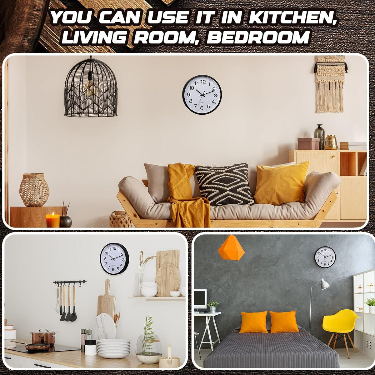 Inbagi 12 Pcs Silent Wall Clocks 12 Inch Large Quartz Analog Clock Black
