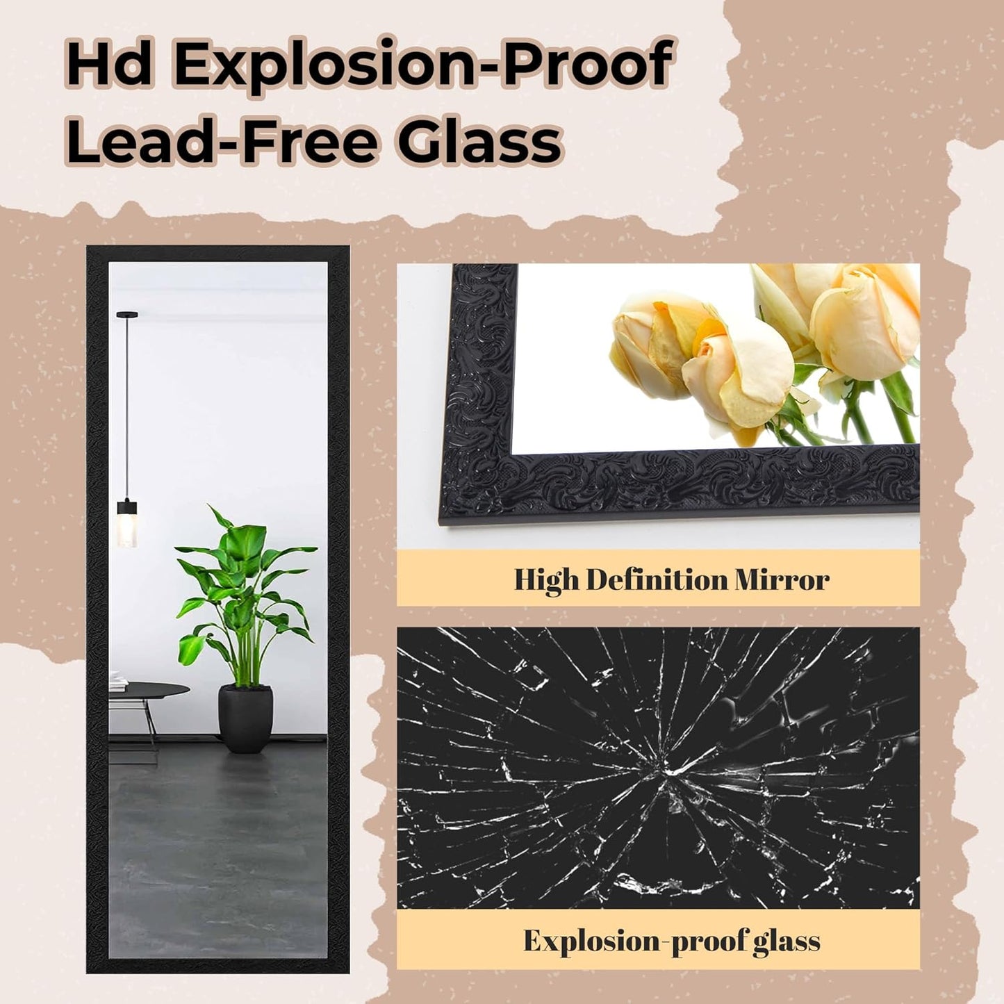 LFT HUIMEI2Y Door Mirror Full Length, Wall-Mounted Mirror Black 50" x14"