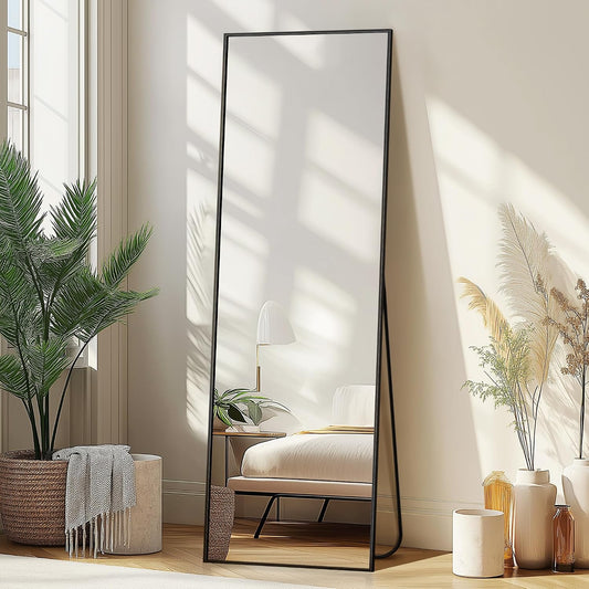Delma Full Length Mirror with Stand, Black Floor Mirror