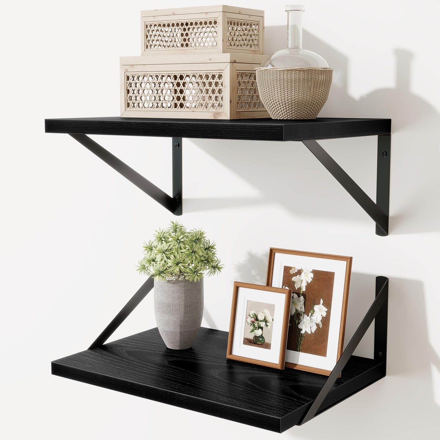 Acovy Deep Floating Shelves Wall Mounted, 36"x12" Black Wall Shelves with Brackets Set of 2 for Bedroom, Living Room, Bathroom, Kitchen, Office - Storage & Display Shelf for Decor, Books, Plants
