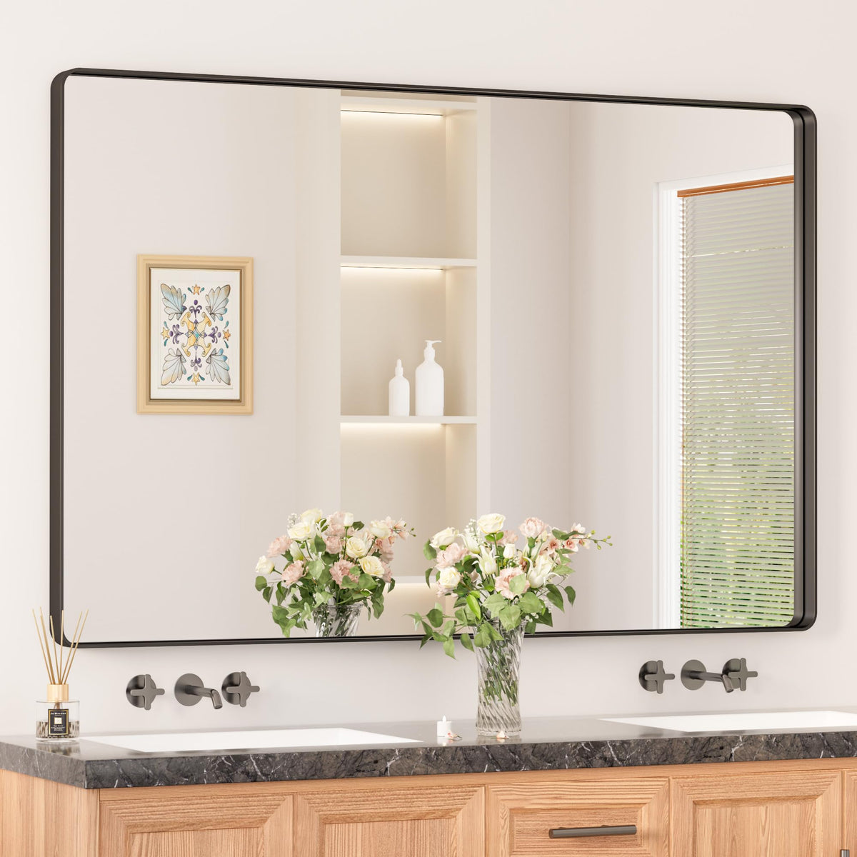 Keonjinn 20 x 30 Inch Brushed Nickel Bathroom Mirrors for Over Sink