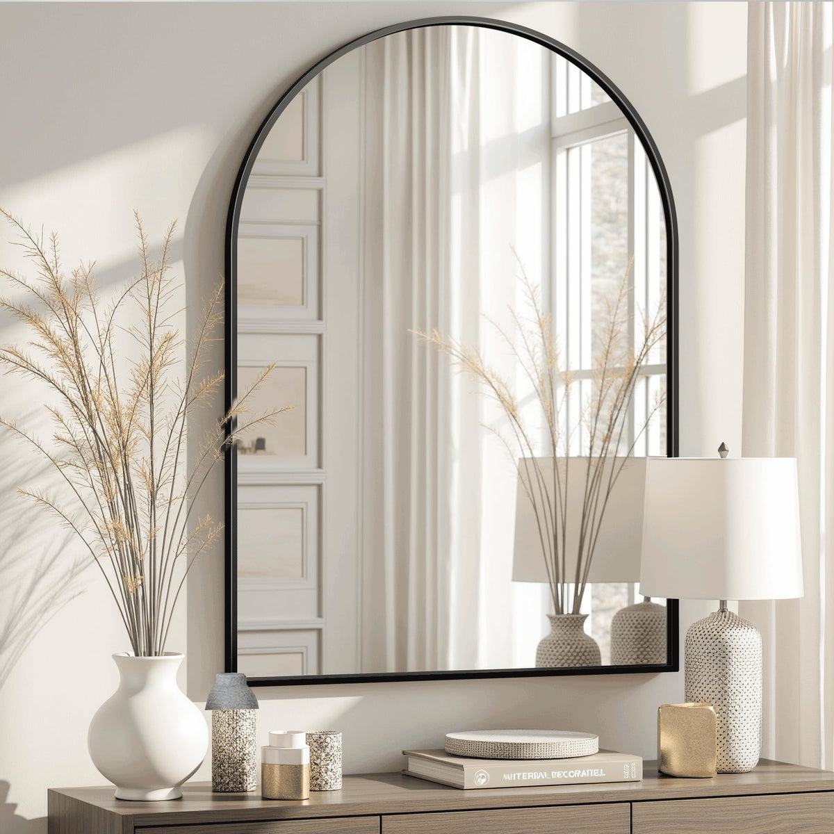 Arched Full Length Mirror, 56"x15" Standing Body Mirror for Wall, Gold