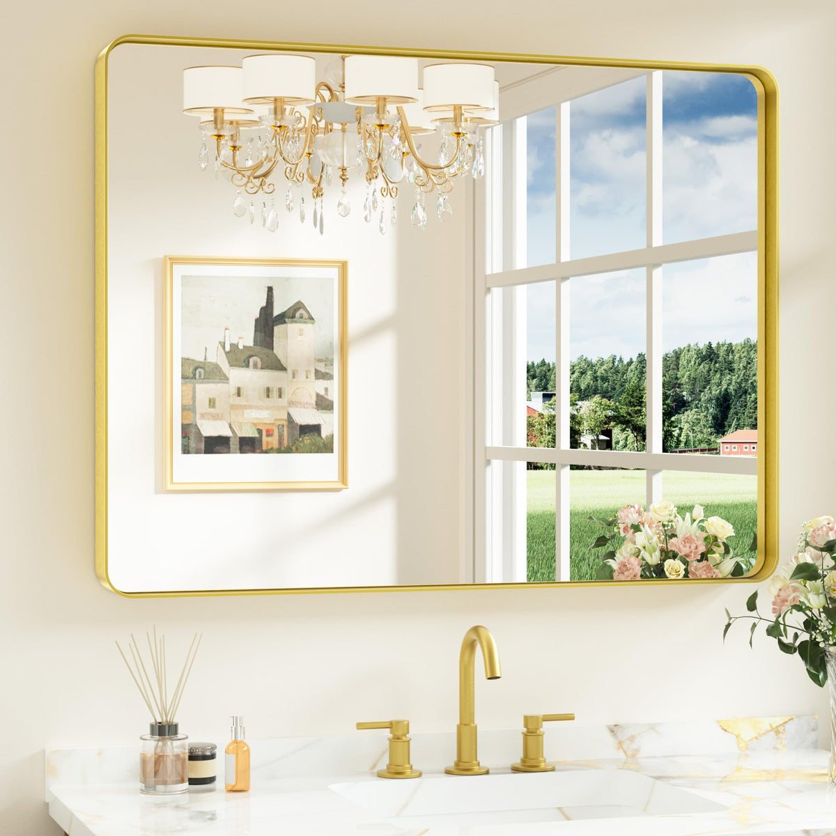Keonjinn 20 x 30 Inch Brushed Nickel Bathroom Mirrors for Over Sink