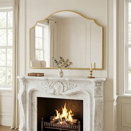 40"x29" Large Arched Gold Wall Mirror,Scalloped Edge Modern Bathroom Mirror